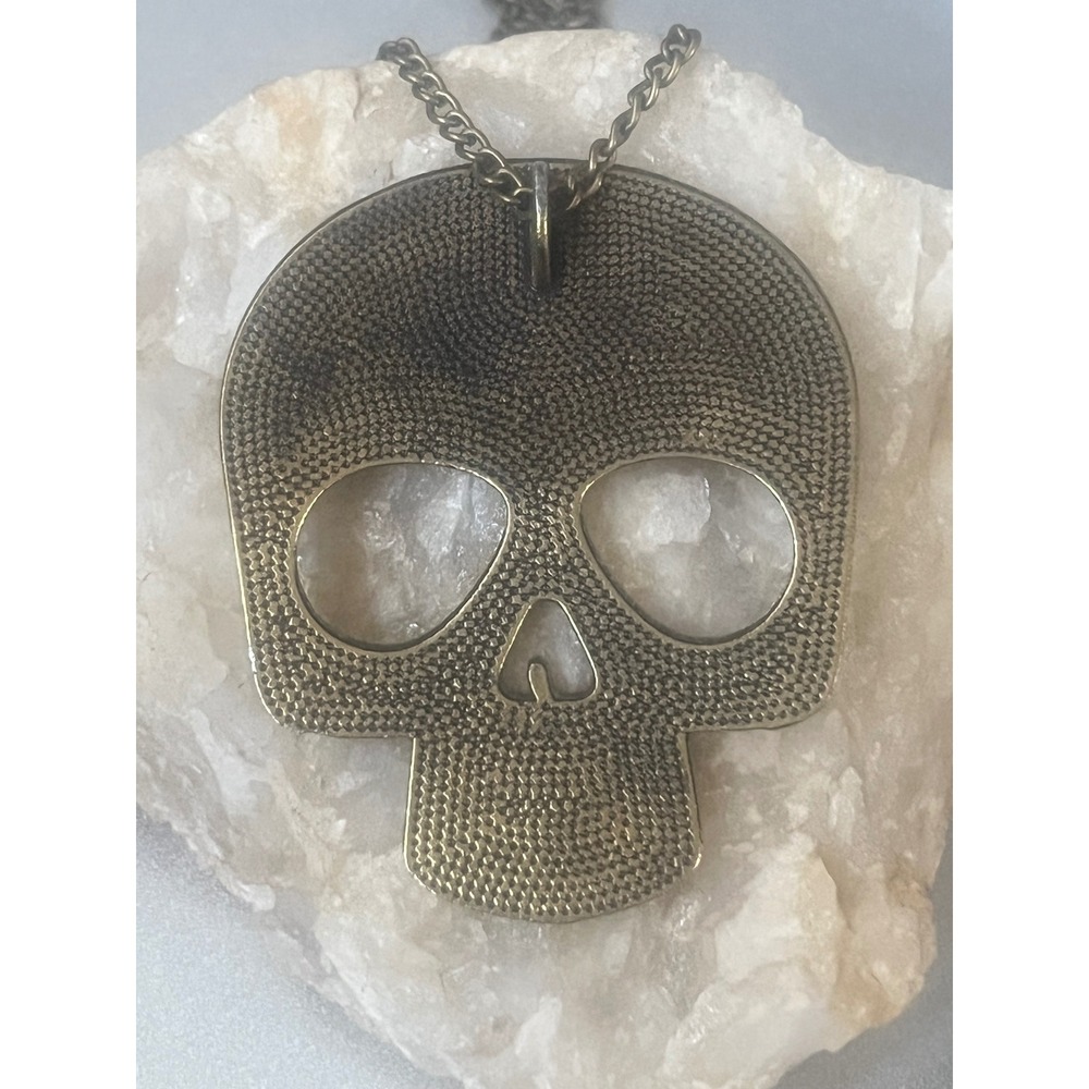New Skull Pendant Necklace Floral Etched Bohemian Statement Jewelry - Picture 7 of 11